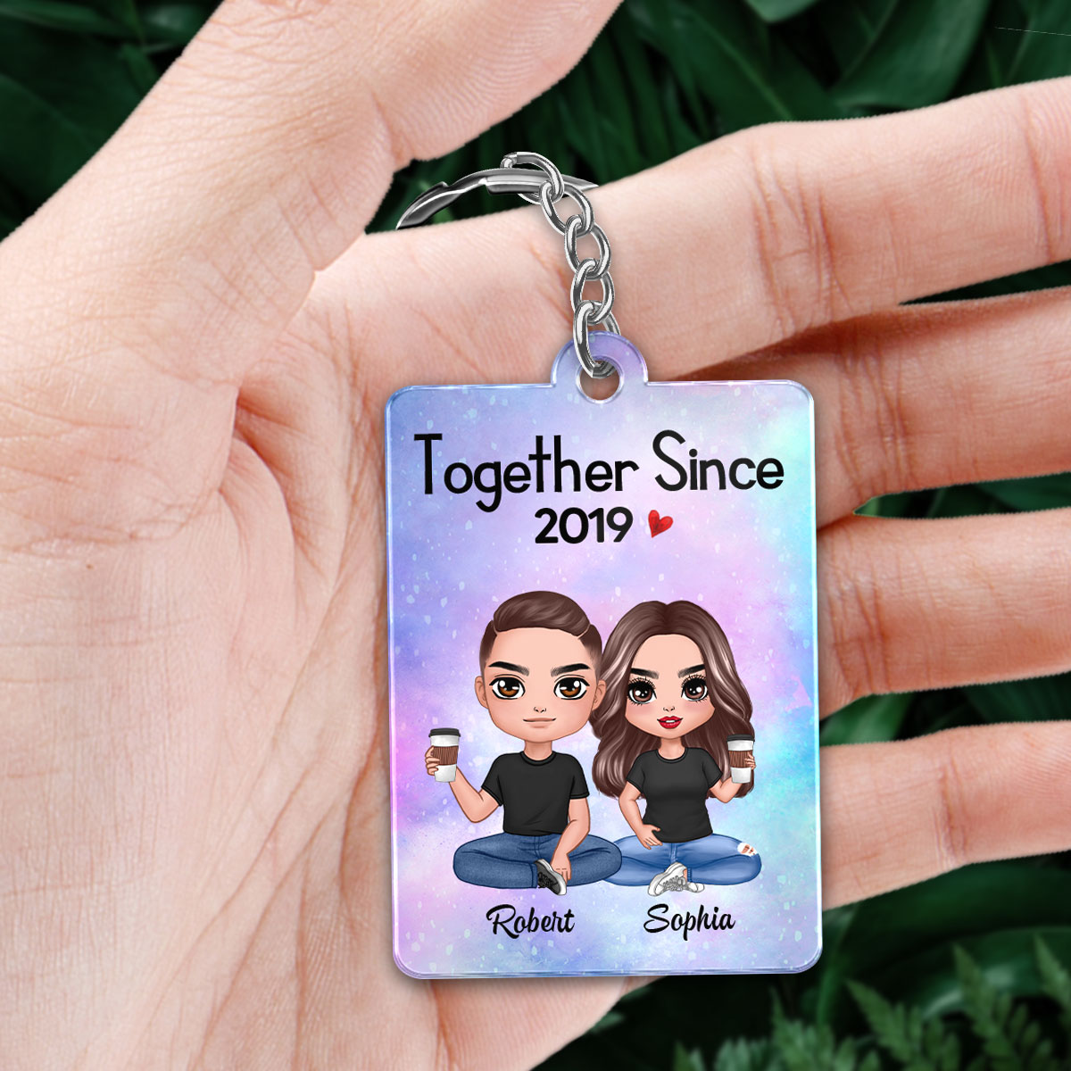 Doll Couple Sitting Voice Message QR Code Personalized Acrylic Keychain