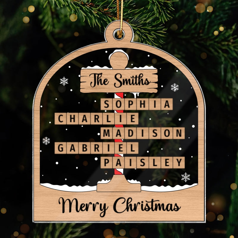 Christmas Crossword Puzzle Art North Pole Family Name Personalize Acrylic Ornament, Christmas Gift For Family Members