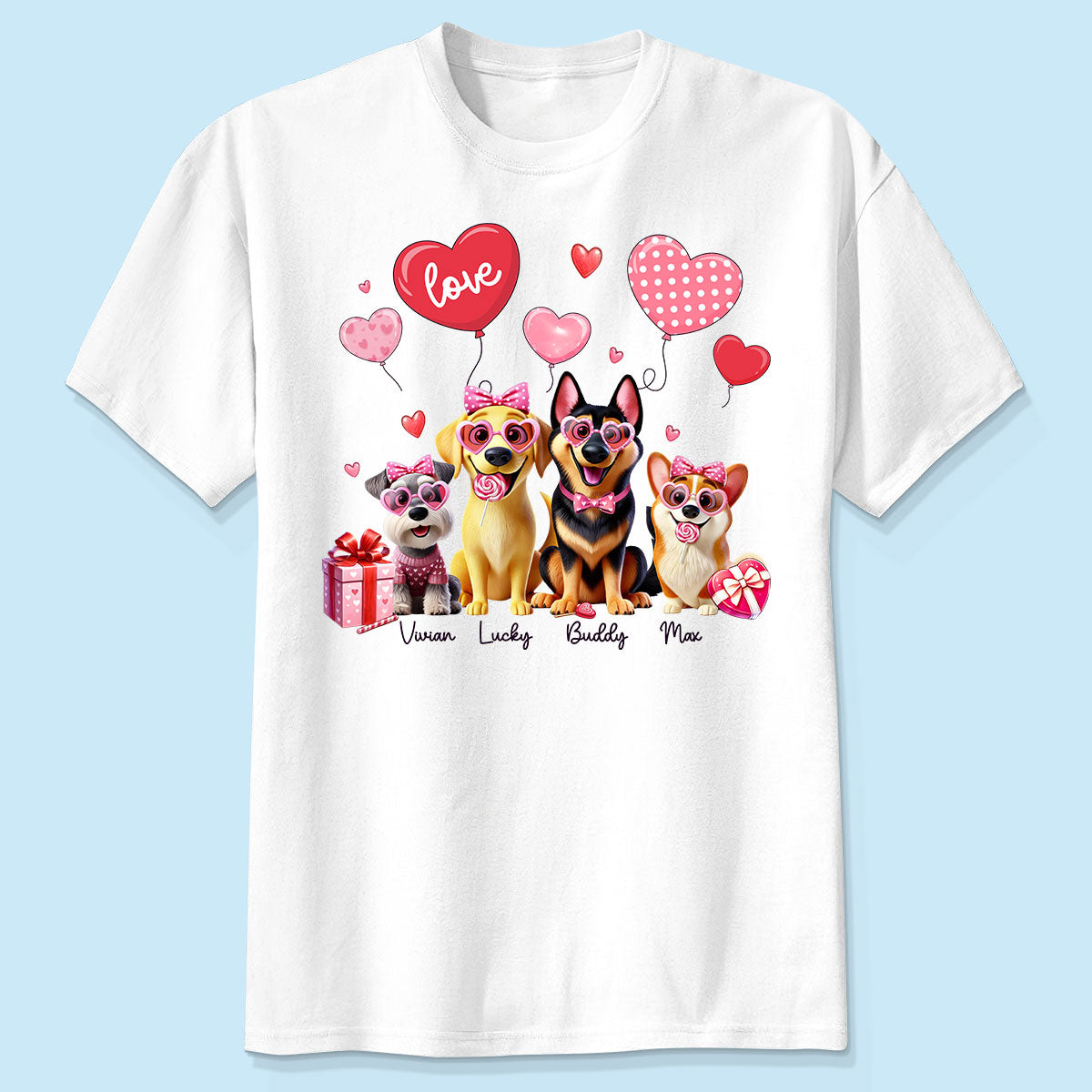 Personalized  Heart Balloon Shirt For Dog Mom, 3D Cute Dogs