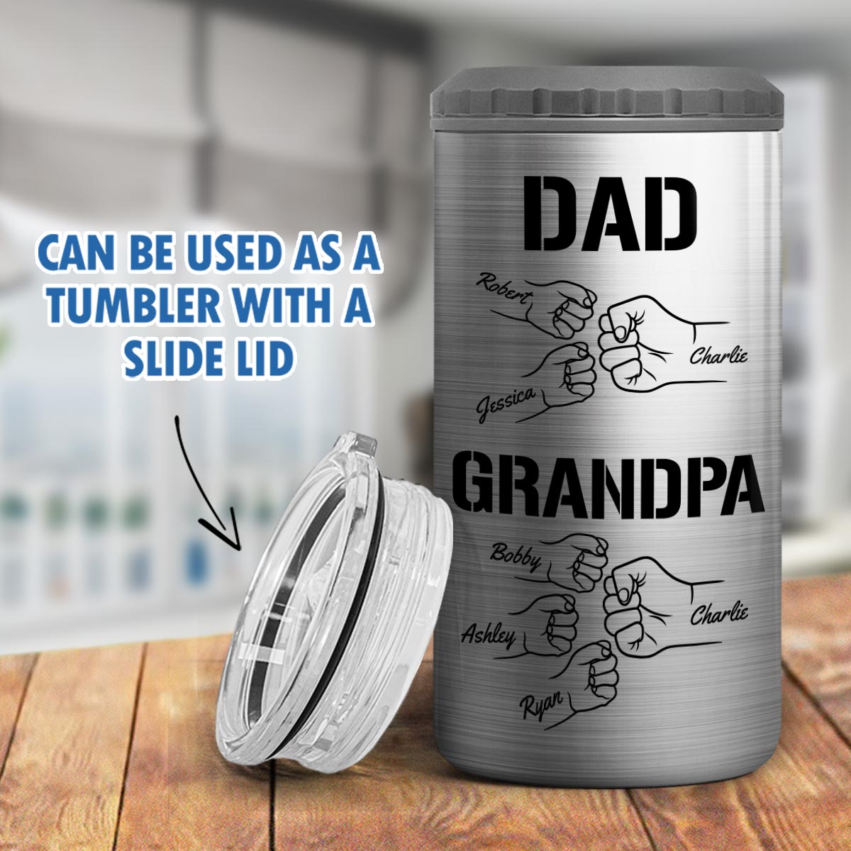 Dad Grandpa Fist Bump Personalized Can Cooler| Coolest Father's Day Gift For Grandpa, Dad