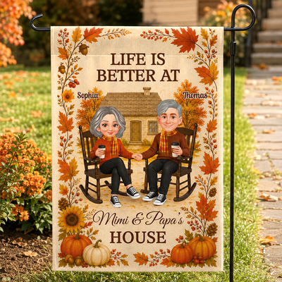 Cozy Fall At Grandparents House - Personalized Garden Flag