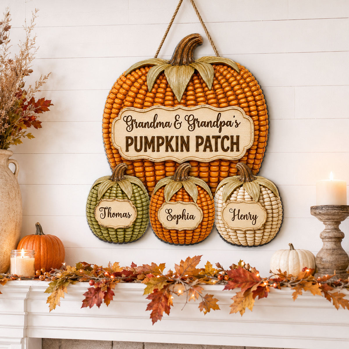 Cozy Warm Fall Season Grandpa Grandma Corn Pumpkin Patch - Personalized Wood Sign - Fall Decoration For Grandparents
