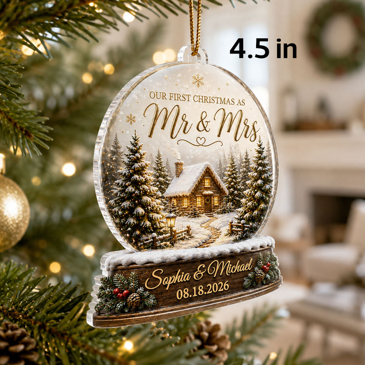 First Christmas Married - Personalized Acrylic Ornament - Custom Mr and Mrs Keepsake, Winter Cabin Ornament, Newlywed Gift