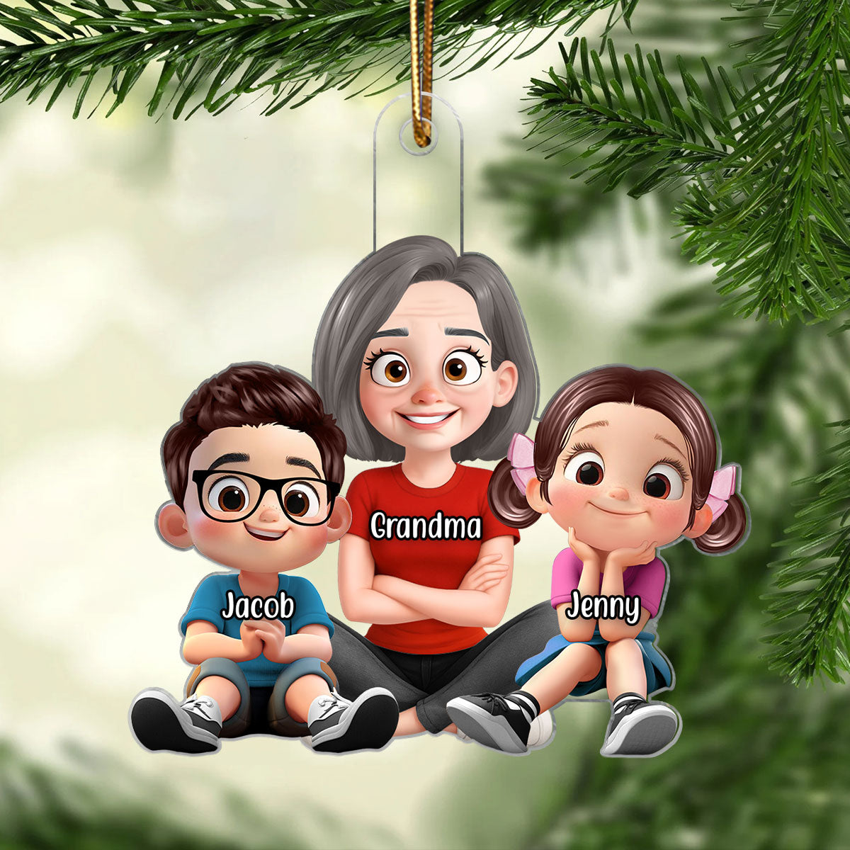 Heartwarming Grandma Grandkids Sitting Personalized Acrylic Ornament