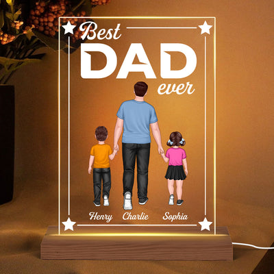 Best Dad Grandpa Ever Walking Man And Kids Personalized Rectangle Acrylic LED Night Light
