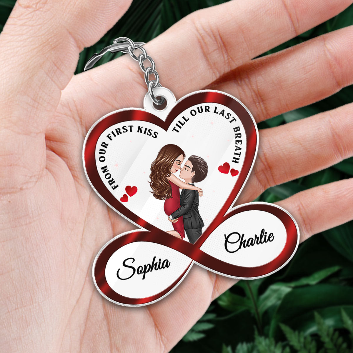 Infinity Heart Couple Hugging Kissing Scannable QR Code Song Anniversary Gift For Him Gift For Her Personalized Acrylic Keychain