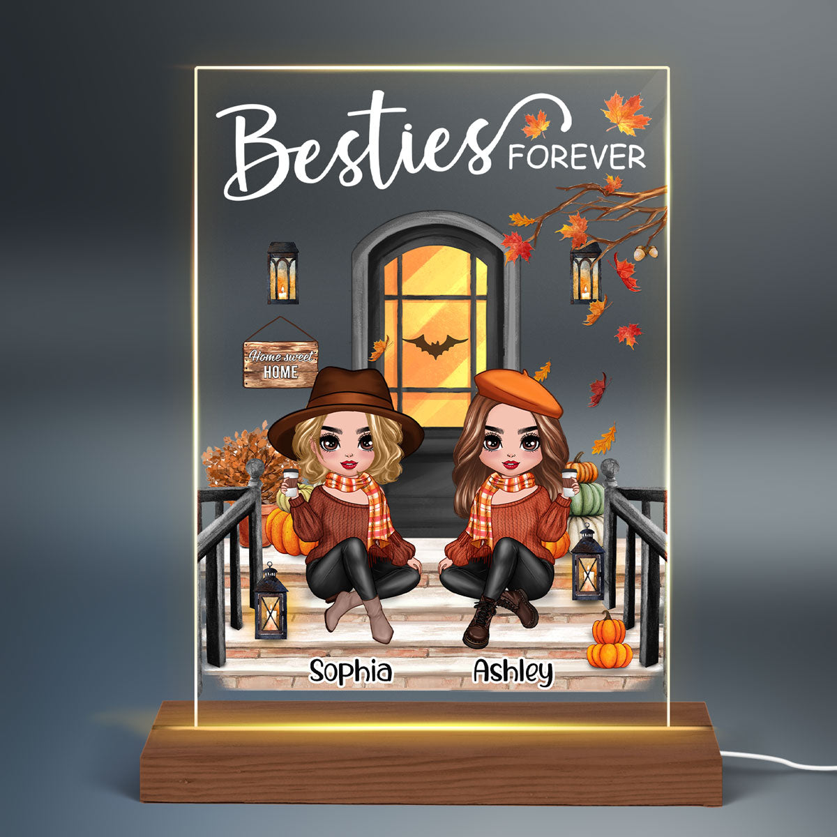 Best Friends Sisters Front Porch Personalized Plaque LED Night Light