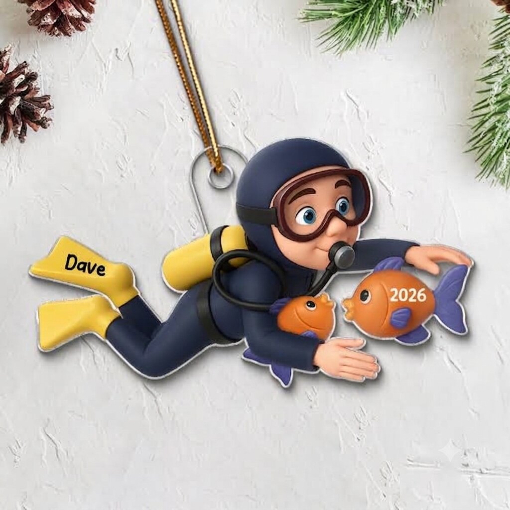 Christmas Boy Girl Man Woman Scuba Diving - Personalized Acrylic Ornament - Gift For Scuba Diver, Grandson, Granddaughter