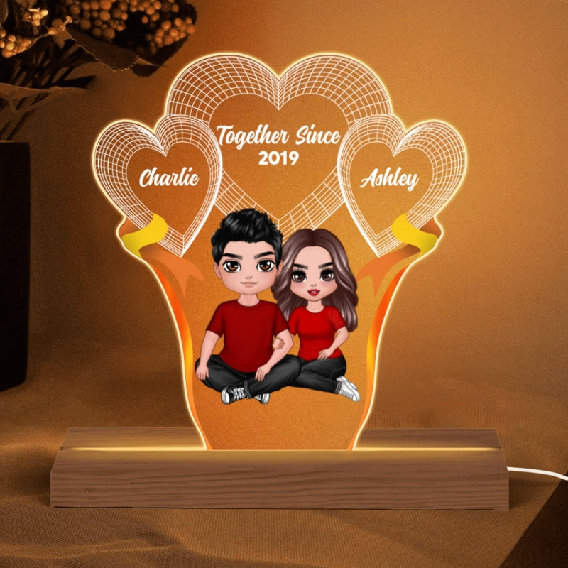 Embracing Doll Couple Hearts Together Personalized Custom Shape LED Night Light - Gift For Him Gift For Her