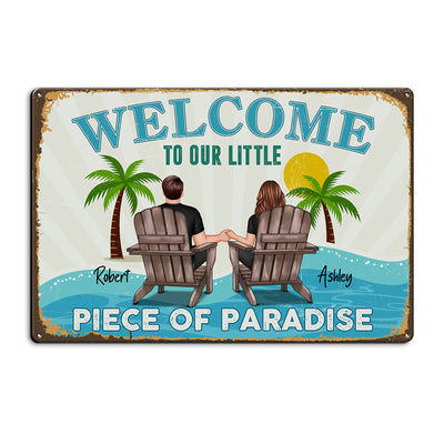 Couple Welcome To Our Little Piece of Paradise Personalized Metal Sign