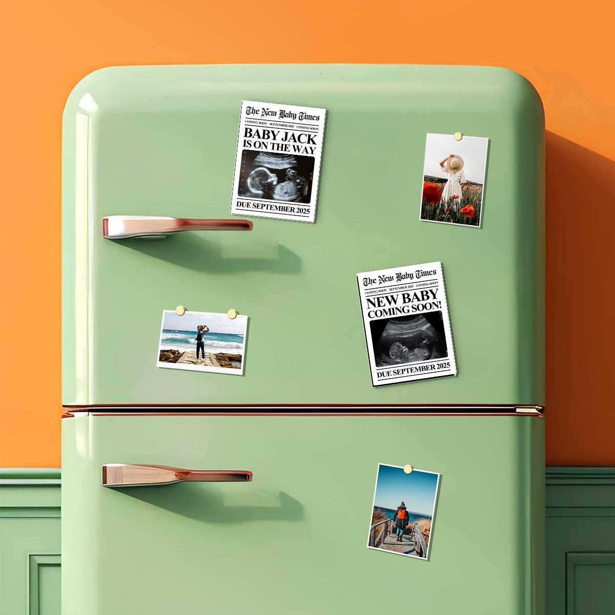Newspaper Baby Coming Soon Personalized Acrylic Fridge Magnet, Unique Pregnancy Announcement