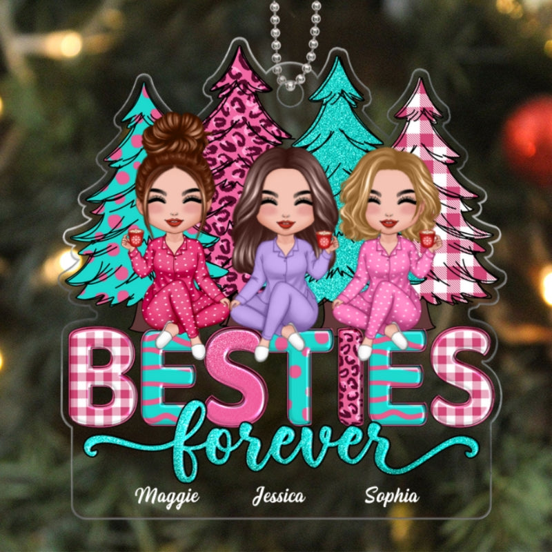 Pink And Teal Christmas Trees Besties Sisters Forever Personalized Acrylic Ornament