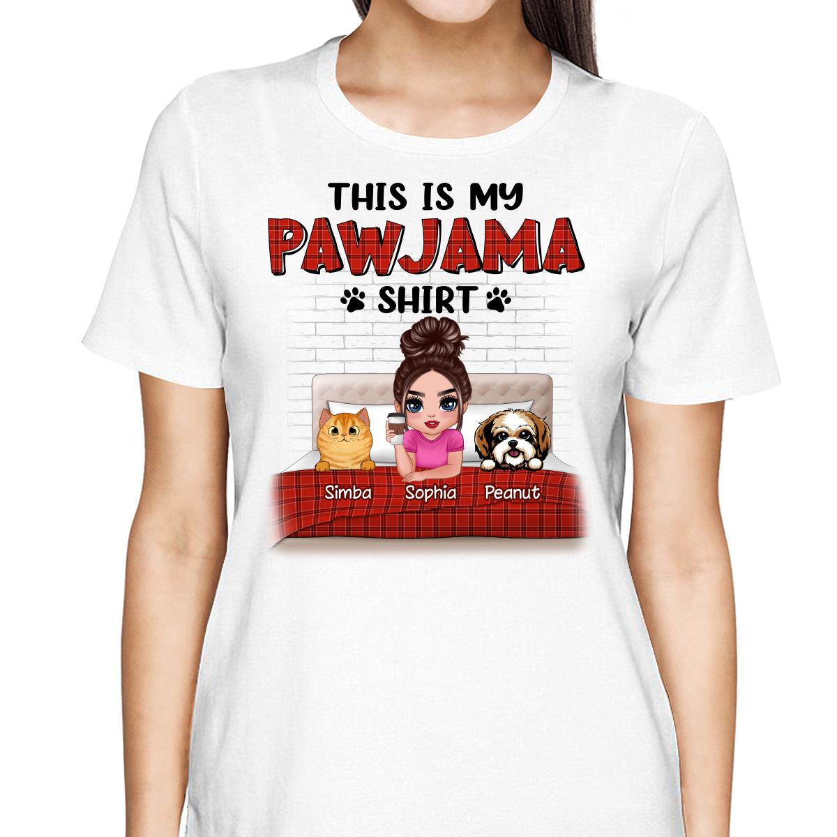 This Is My Pawjama Shirt Dogs Cats On Bed Checkered Pattern Personalized Shirt