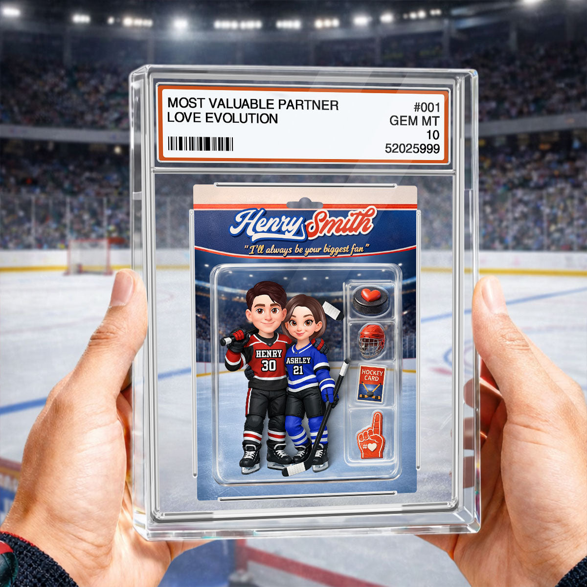 Hockey Couple I'll Always Be Your Biggest Fan Trading Card Style - Personalized Acrylic Block Plaque - Sentimental Gift for Him, Unique Collectible Item