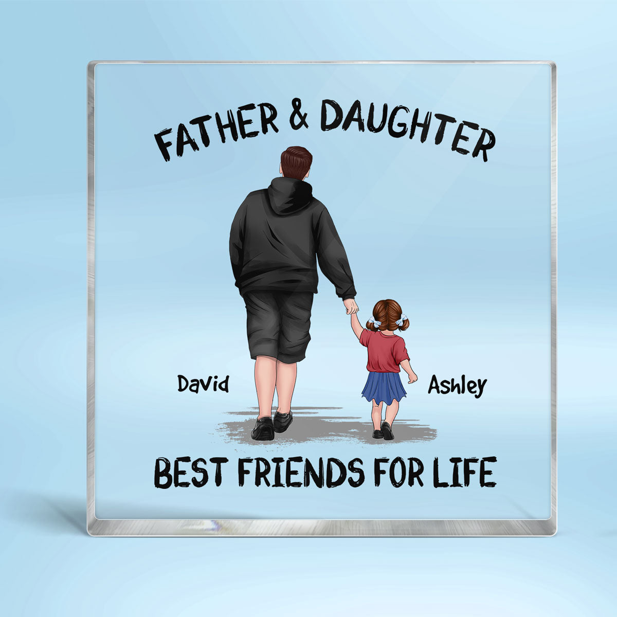 Father & Children Walking Back View Personalized Acrylic Block Plaque - Gift For Dad