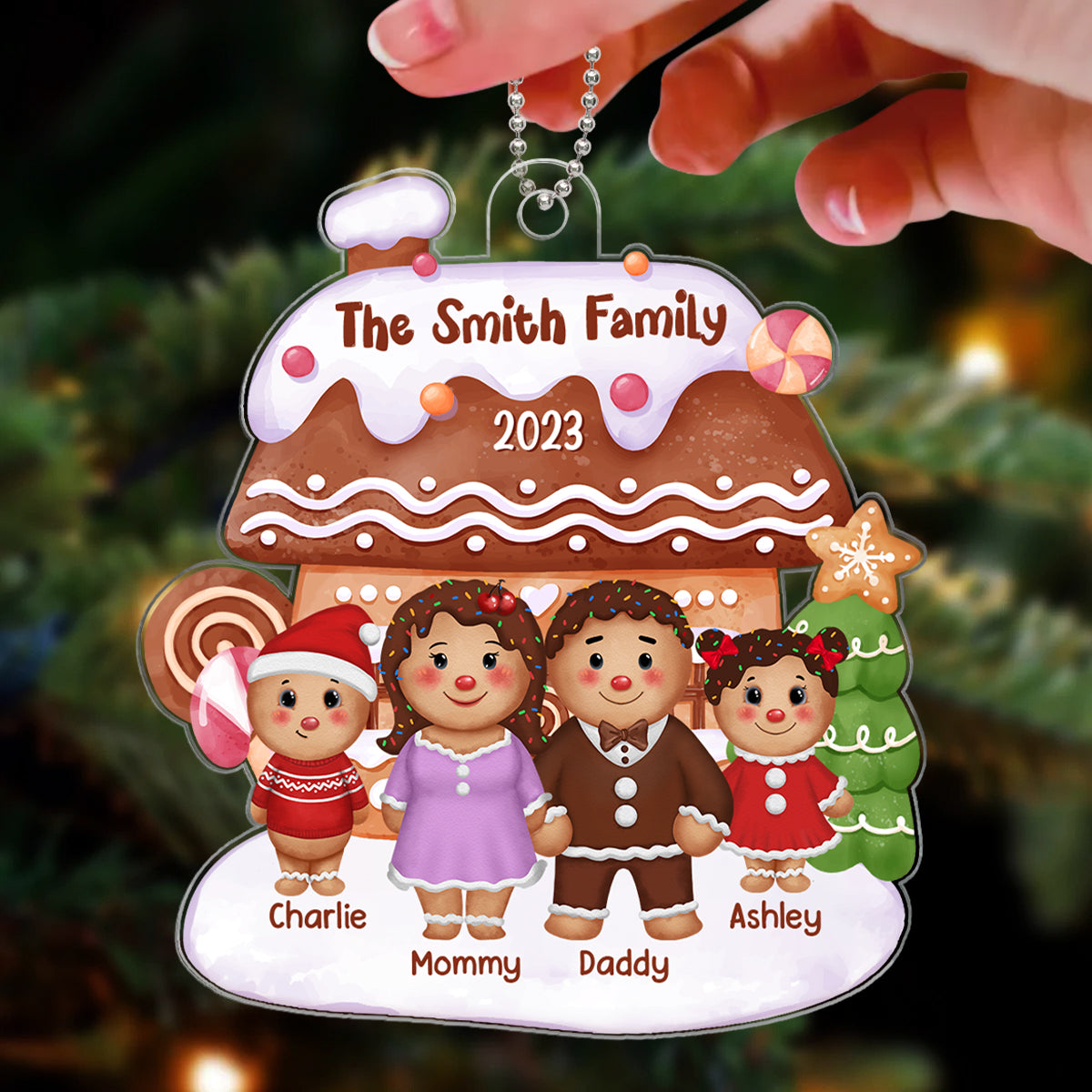 Gingerbread Family Standing Front House Personalized Acrylic Ornament
