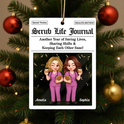 Besties in Scrubs Times Nurse Besties Personalized Acrylic Ornament, Christmas Gift For Coworkers
