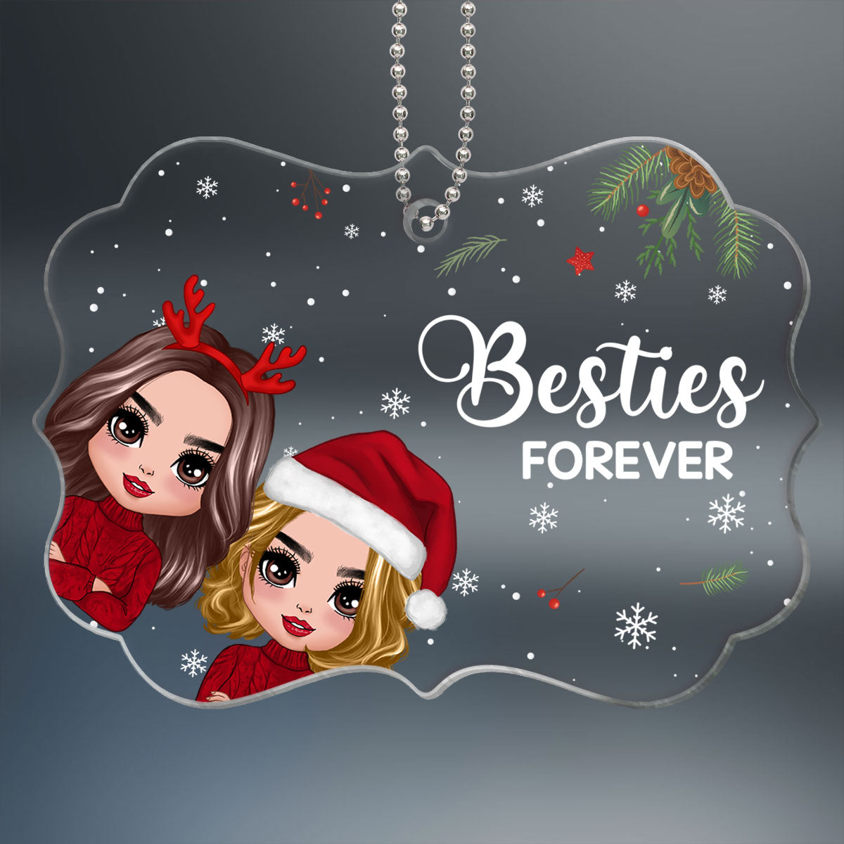 Christmas Peeking Doll Besties Best Friends Personalized Acrylic Ornament