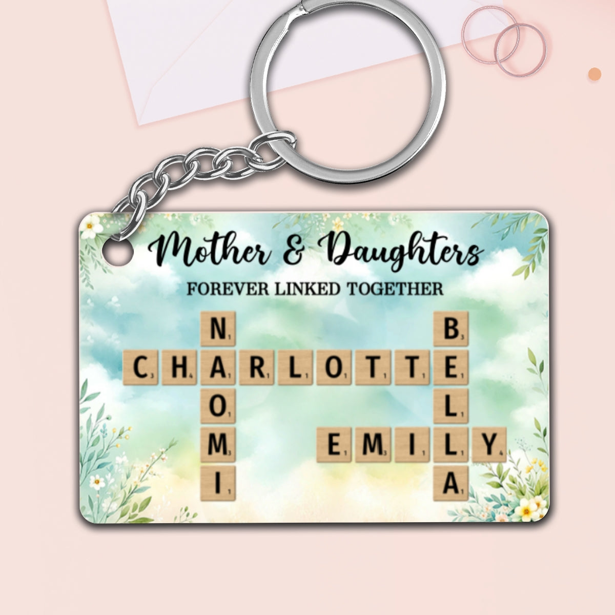 Mother & Daughters Sons Forever Linked Together Crossword Puzzle Art Personalized Acrylic Keychain