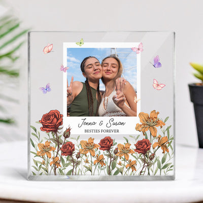 Personalized Photo Acrylic Block Plaque Birth Month Flower, Bestie Gifts, Christmas Gift for Friend, Friendship, Soul Sisters