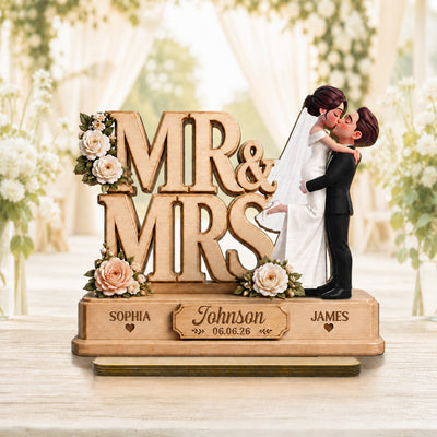 Mr & Mrs 2D Flat - Personalized Wooden Plaque - Wedding Gift, Wedding Decoration, Anniversary Gift, Newlywed Gift