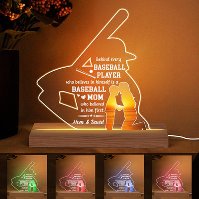 Behind Every Baseball Player Mother‘s Day Gift Personalized Custom Shape LED Night Light, Acrylic LED Lamp