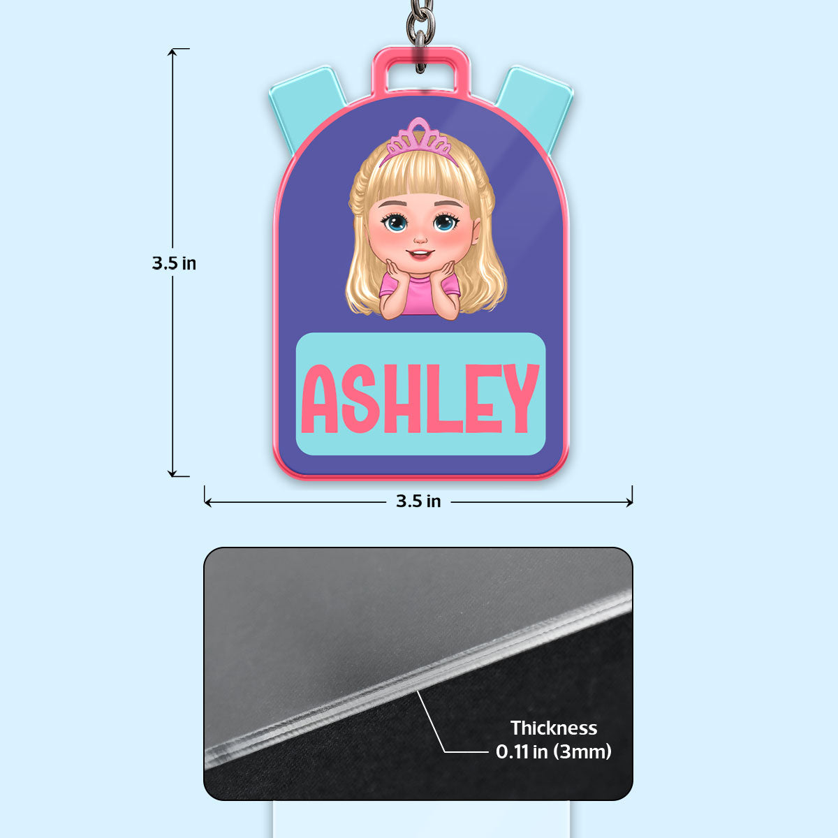 Kid Back To School Personalized Name Tag, Acrylic Keychain