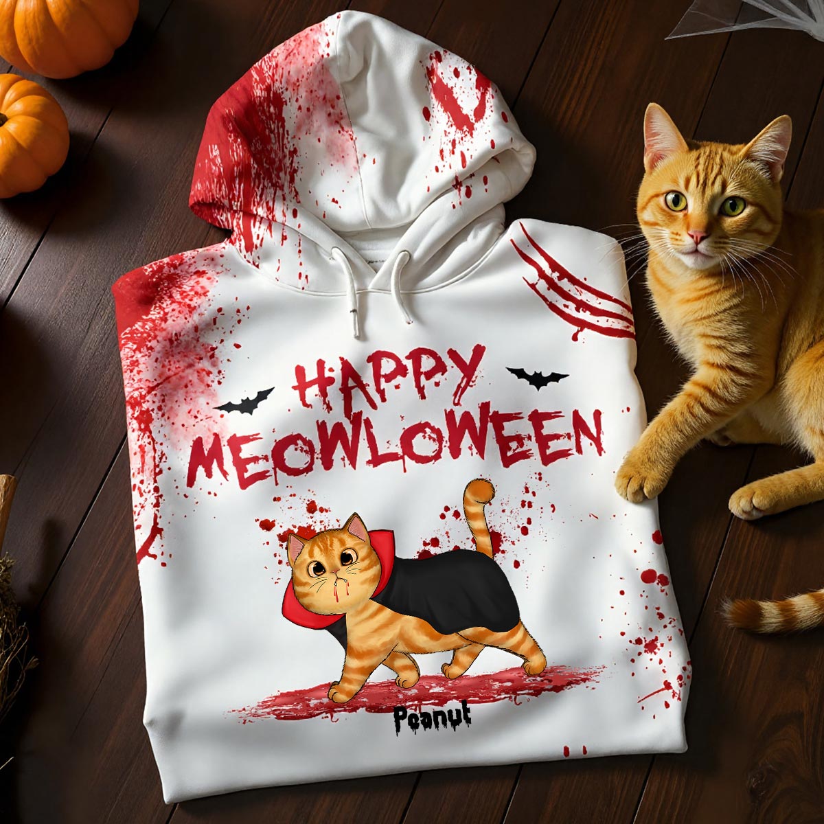 Happy Meowloween Spooky Walking Cat Personalized Hoodie, Halloween Costume For Cat Lover