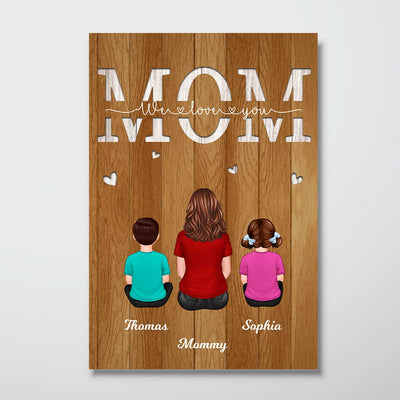 Back View Mom And Kids Dogs Cats Sitting Mother‘s Day Gift Personalized Vertical Poster