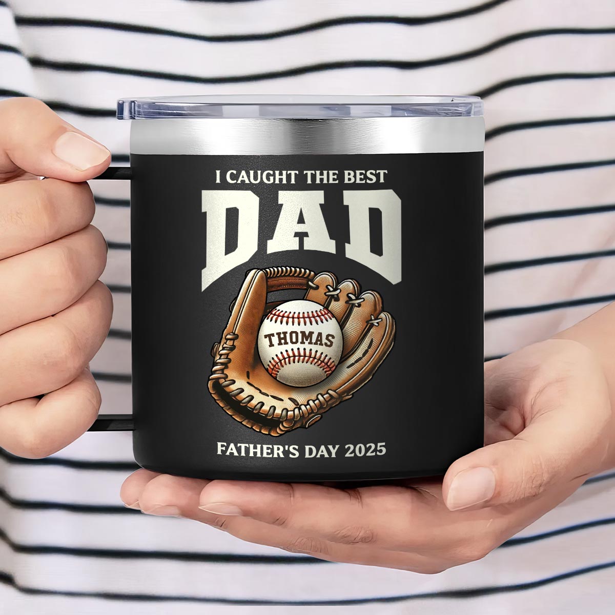 We Caught The Best Dad Baseball Personalized Stainless Steel Tumbler With Handle| Coolest Father's Day Gift For Dad