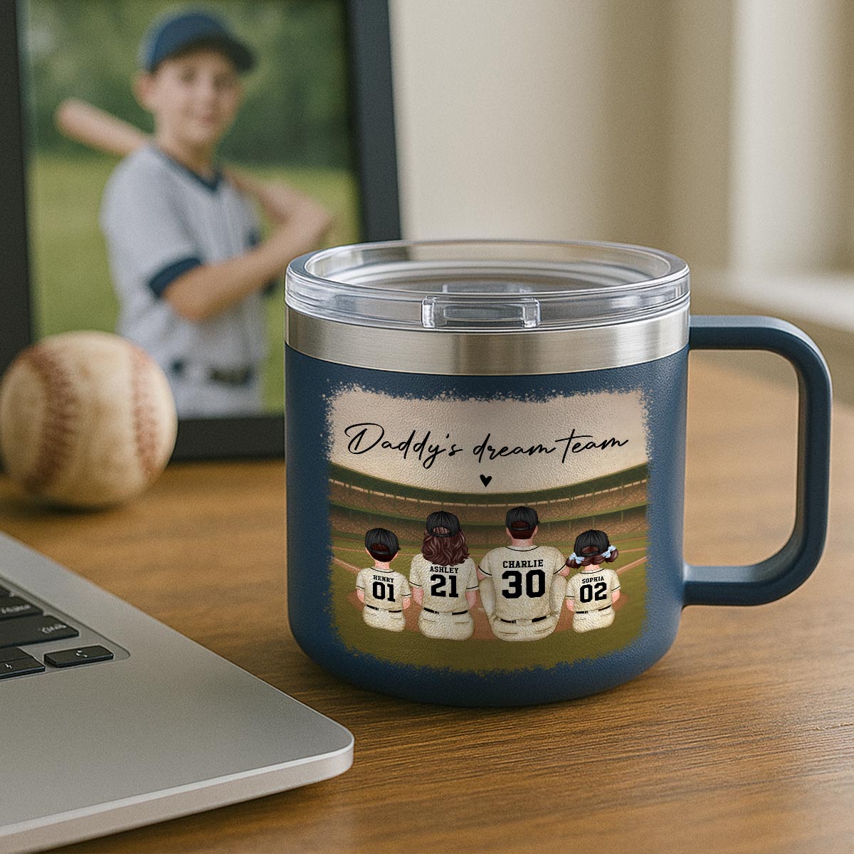 Retro Vintage Baseball Daddy's Dream Team Personalized Stainless Steel Tumbler, Gift For Dad