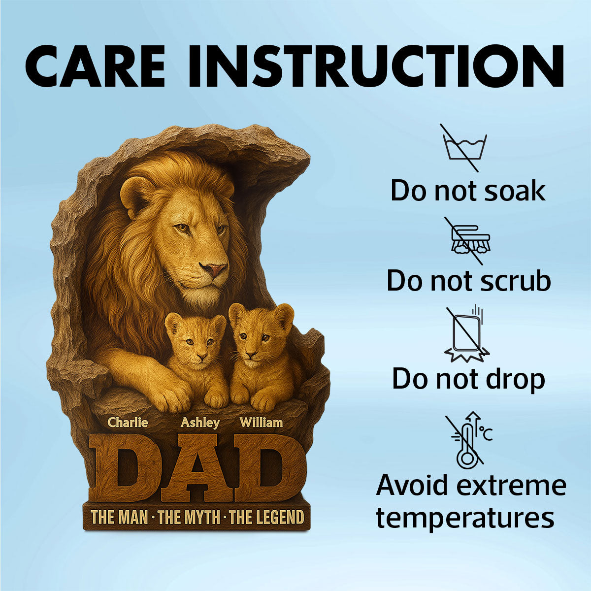 Lion Dad And Kids Personalized Custom Shape Acrylic Block Plaque