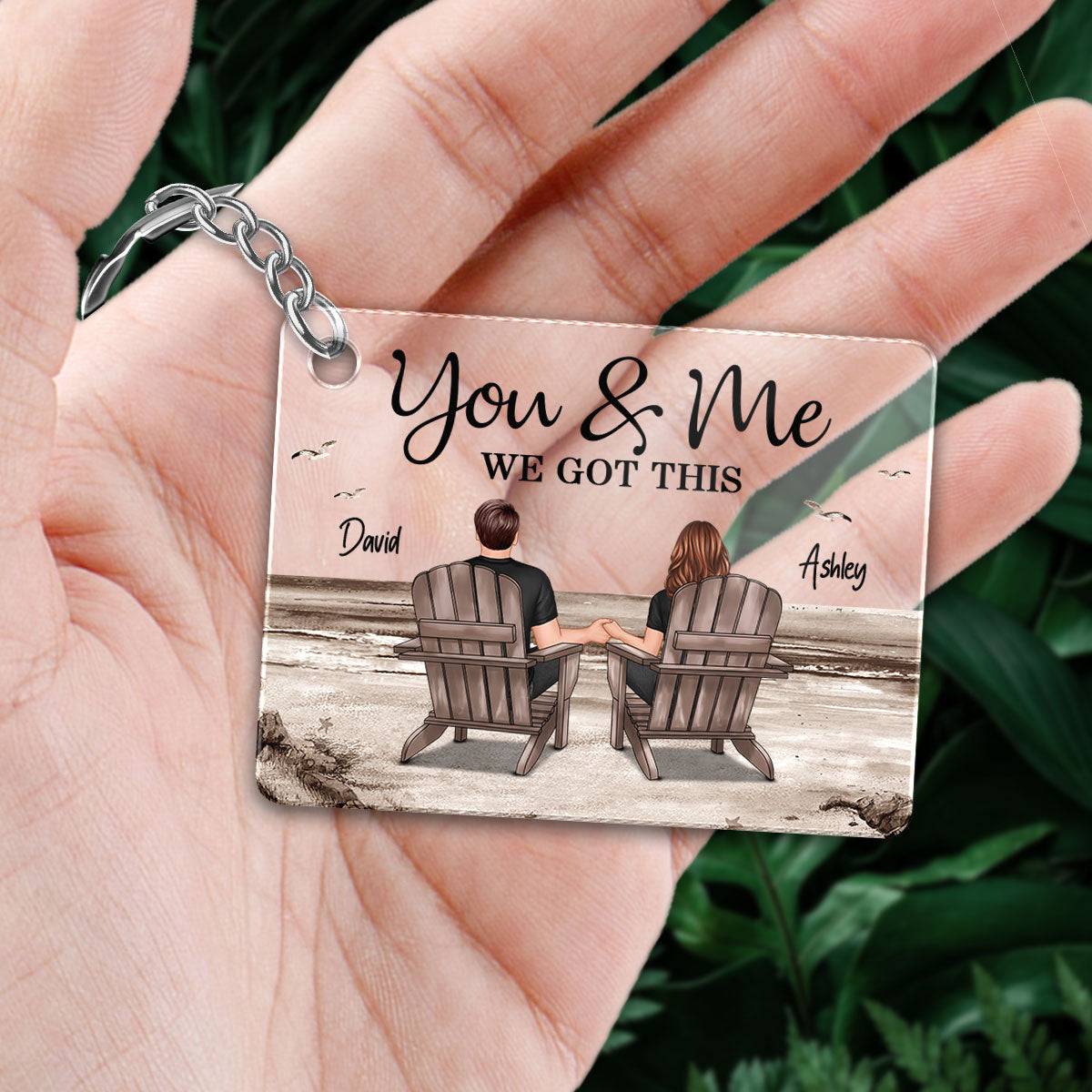 Retro Vintage Back View Couple Sitting Beach Landscape Personalized Acrylic Keychain
