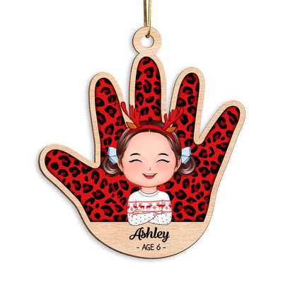Kid Handprint Colorful Checkered Personalized Wooden Ornament