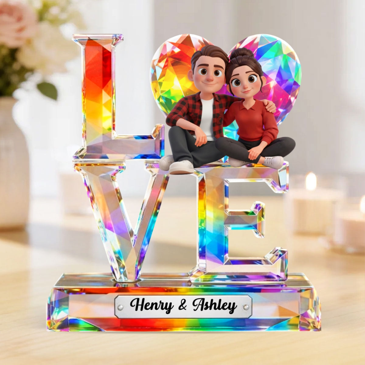 Love Couple Crystal Pattern - Personalized Acrylic Block Plaque - Anniversary, Valentine's Day Gift, Gift For Her, Gift For Him