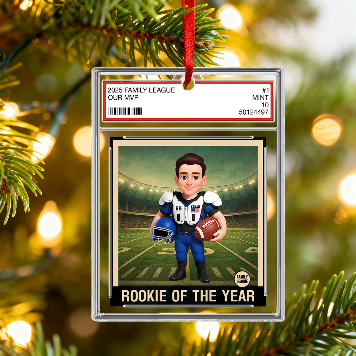 American Football Player All Star Trading Card Style - Personalized Acrylic Ornament - Christmas Gift For Son, Grandson