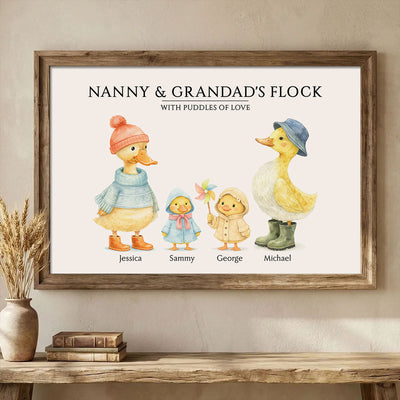 Nanny & Granddad's Flock with Puddles of Love - Personalised Poster - Gift for Grandparents