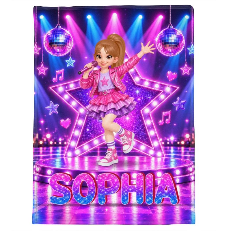 Pretty Girl Pop Star - Personalized Fleece Blanket - Gift For Daughter, Granddaughter