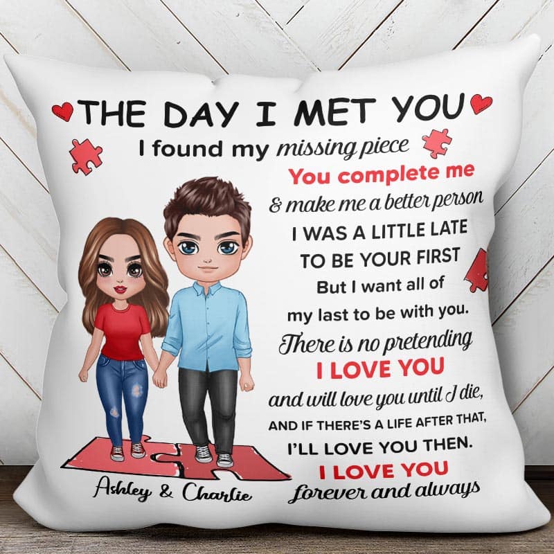 I Found My Missing Piece Doll Couple Gift For Her Gift For Him Couple Personalized Pillow