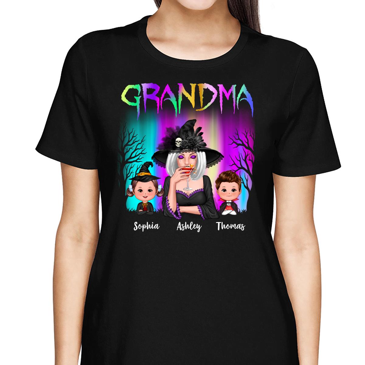 Halloween Grandma Grandkids Aurora Personalized Shirt