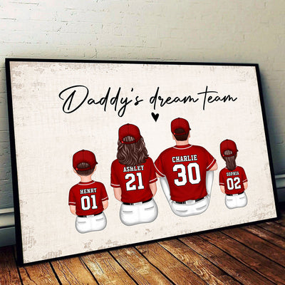 Daddy's Team Baseball Family Sitting - Personalized Poster - Gift For Dad, Gift For Husband, Gift For Grandpa