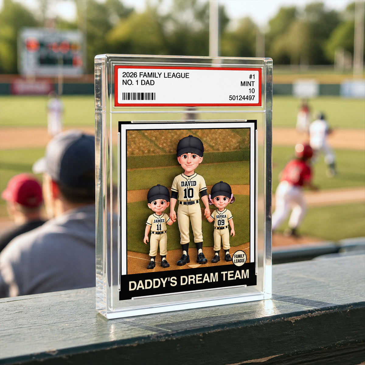 Baseball No. 1 Dad Man & Kids Trading Card Style - Personalized Acrylic Block Plaque - Father's Day Gift For Baseball Dad