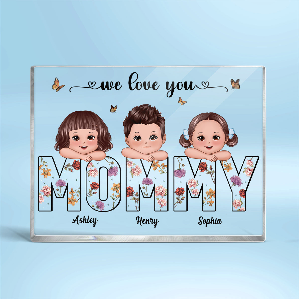 Kids On Hand Custom Birth Month Flower Gift For Mom Personalized Rectangle Acrylic Block Plaque