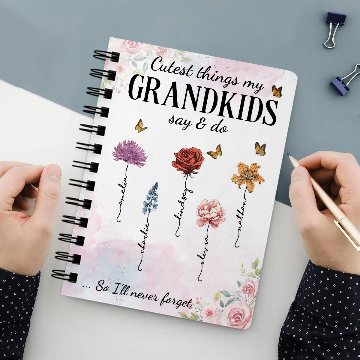 Cutest Things My Grandkids Say & Do Birth Month Flower Personalized Spiral Notebook Journal, Memory Book