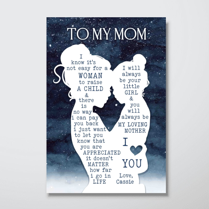 Mom & Daughter Silhouette Starry Night Personalized Poster, Heartfelt Gift Birthday Gift For Mom