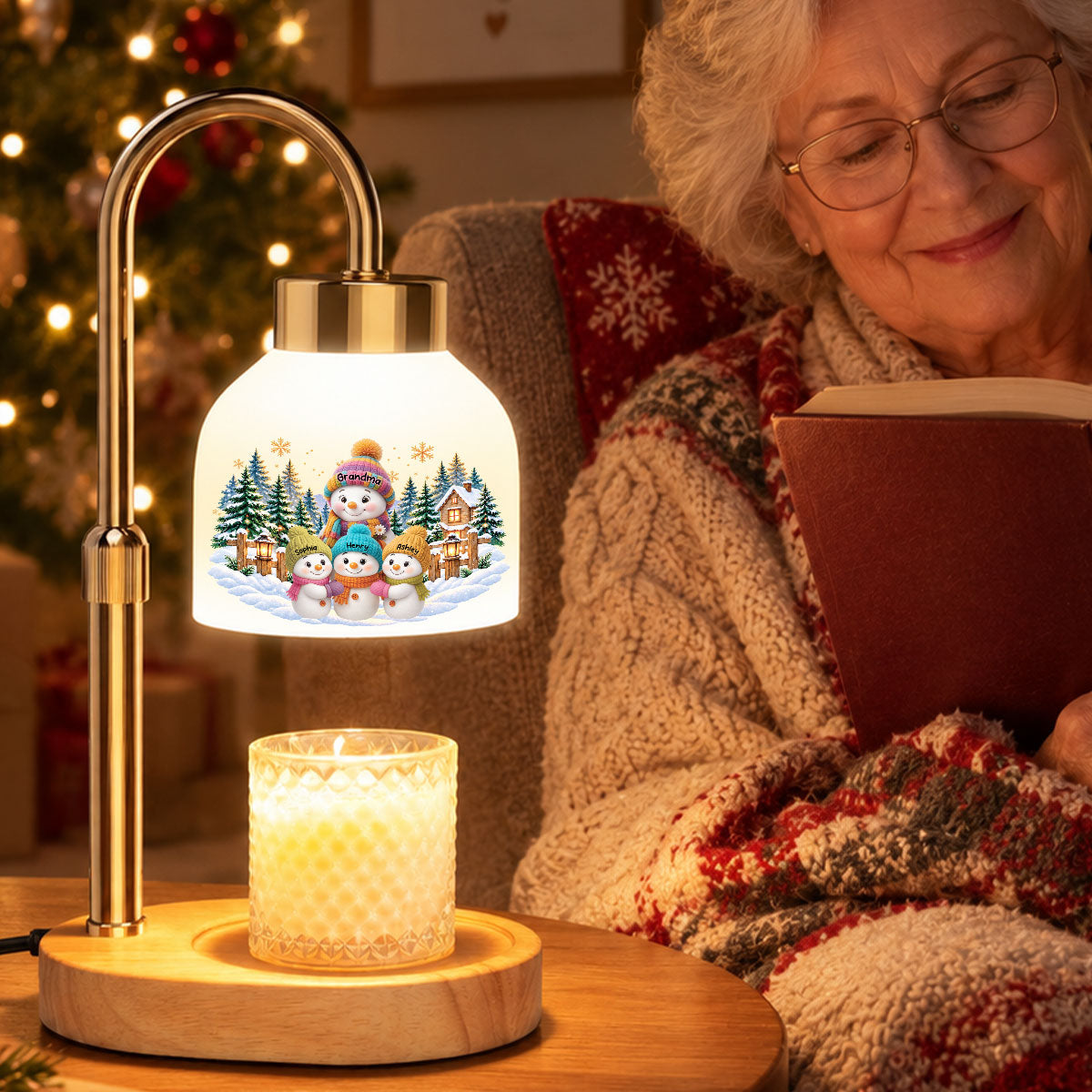 Grandma Grandkids Snowman - Personalized Candle Warmer Lamp - Christmas Home Decor Gift For Grandma