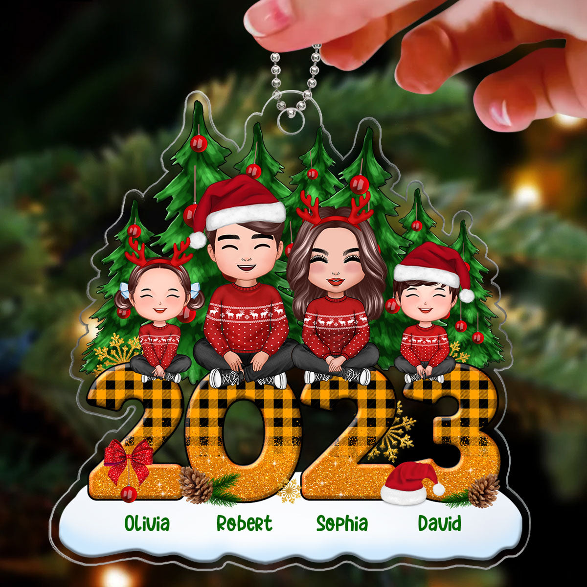 Happy Face Family Crossed Legs Sitting On Yellow 2023 Personalized Acrylic Ornament