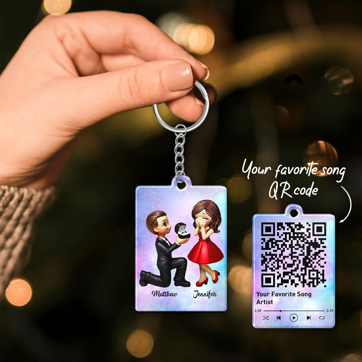 Newly Engaged Couple Gift Personalized Acrylic Flat Keychain, Just Engaged  Gifts for Couples, Favorite Song Scannable QR Code