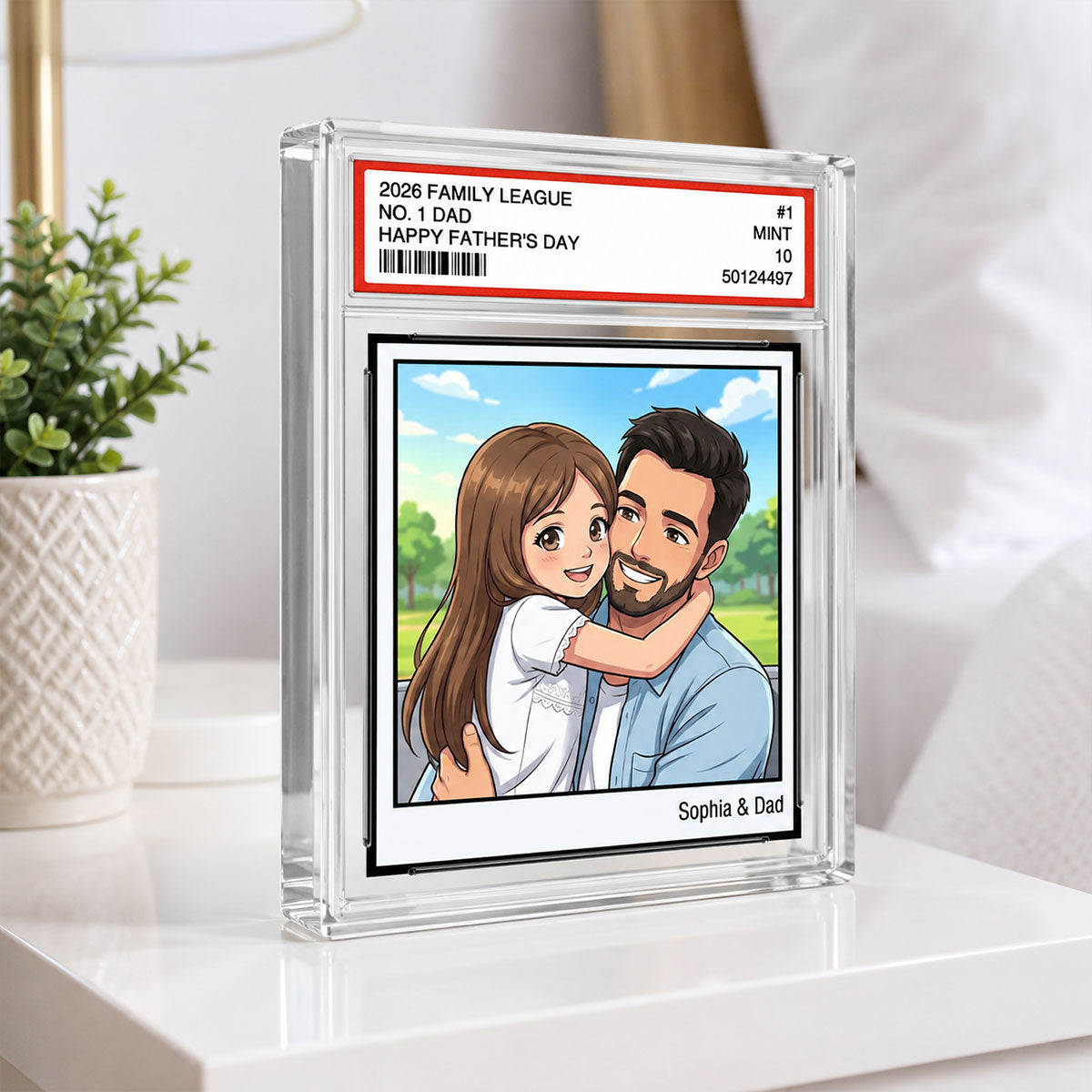 Vintage No. 1 Dad Trading Card Trading Card Cartoon Style - Personalized Acrylic Block Plaque - Father's Day Gift For Dad, Husband