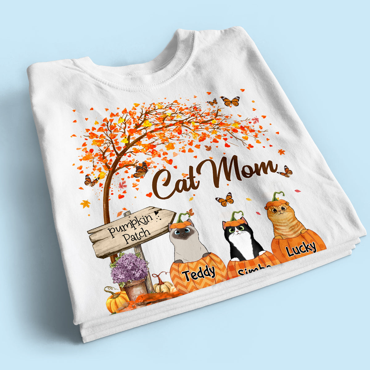 Fluffy Cats Pumpkin Personalized Shirt, Fall Season Gift for Cat Mom